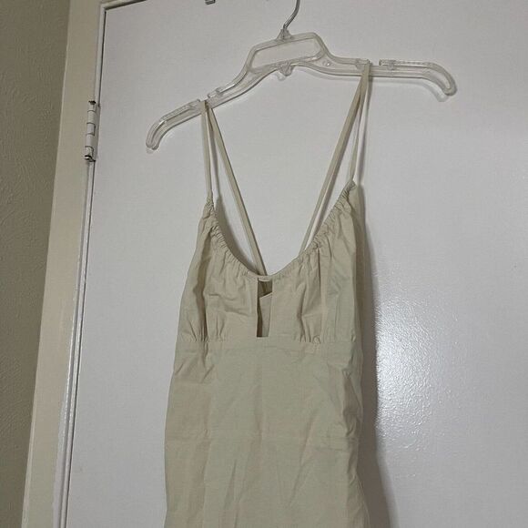 NWT Samsoe Samsoe Holly Dress tan cutout midi side slit size US Large $250 - Picture 4 of 11